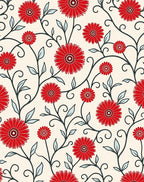Crimson Floral Vine Scrollwork Rug