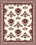 Deep Red Floral Damask Border Rug