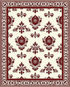 Deep Red Floral Damask Border Rug