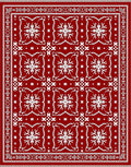 Bold White Snowflake Red Grid Rug