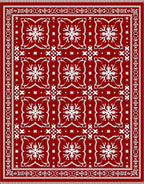 Bold White Snowflake Red Grid Rug