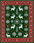 Green White Red Reindeer Snowflakes Festive Rug
