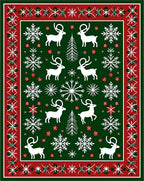 Green White Red Reindeer Snowflakes Festive Rug