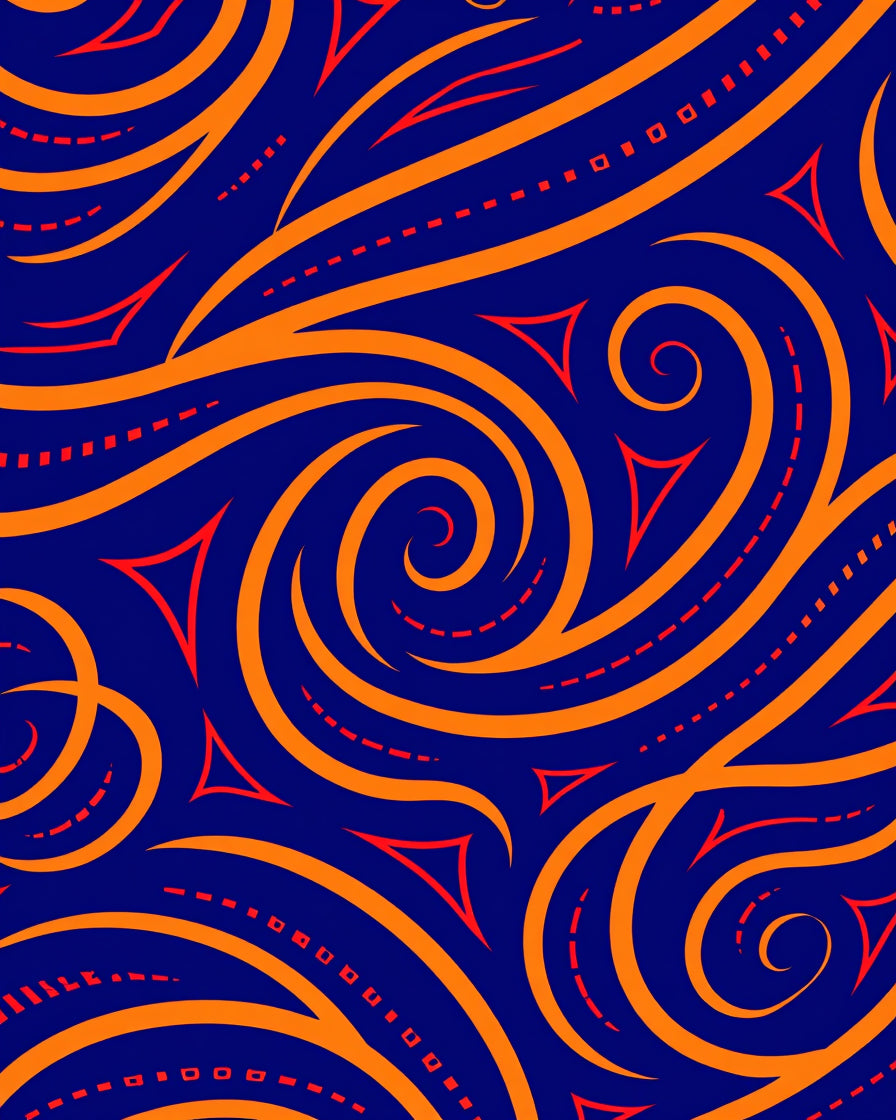 Bold Orange Swirl Red Triangles Rug