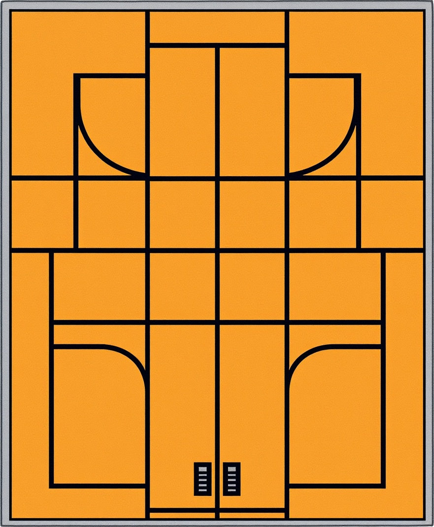 Modern Orange Geometric Court Lines Rug