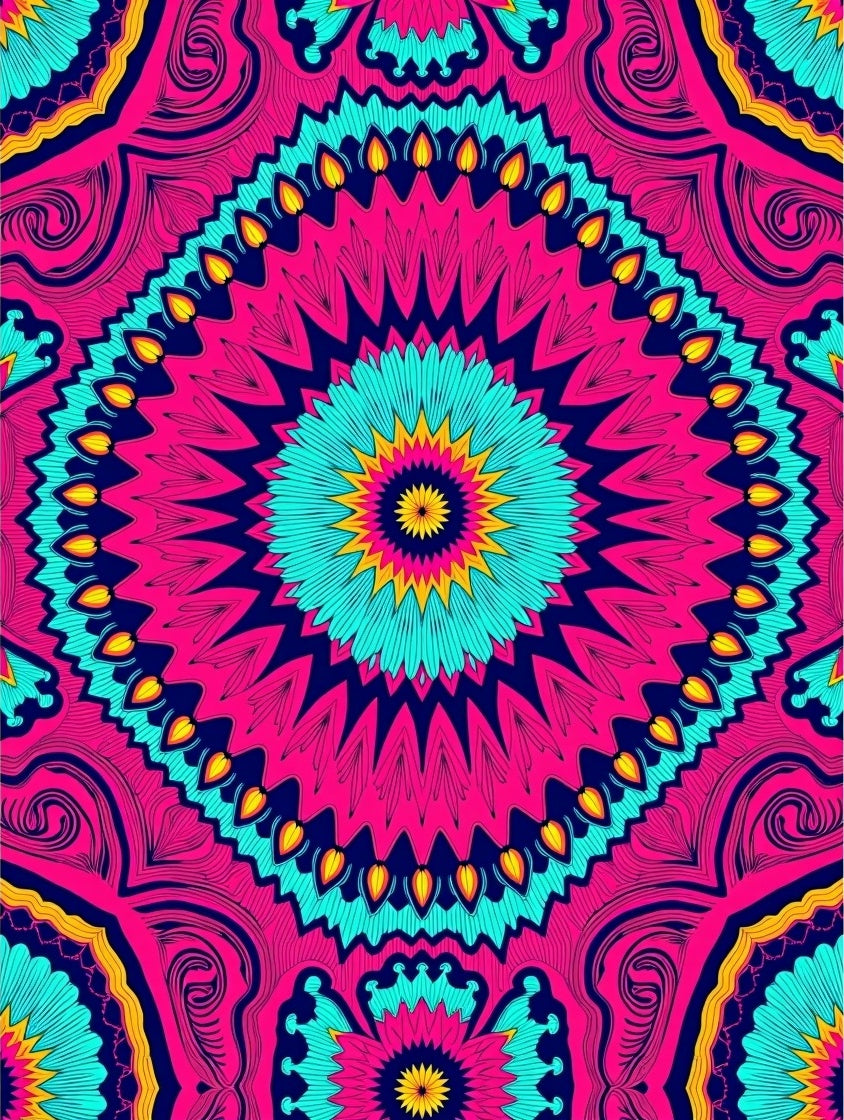 Radiant pink teal medallion mandala Rug