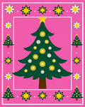 Pink Festive Christmas Tree Stars Rug