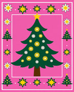 Pink Festive Christmas Tree Stars Rug