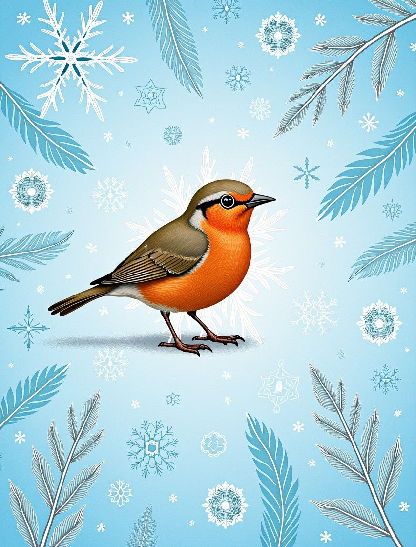 Robin With Winter Snowflakes Rug