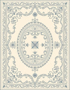 Ornate Blue Floral Scrollwork Medallion Rug