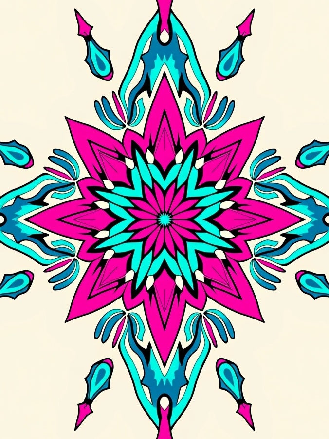 Vibrant Fuchsia Teal Starburst Medallion Rug