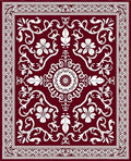 Deep Red White Floral Medallion Rug