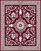 Deep Red White Floral Medallion Rug