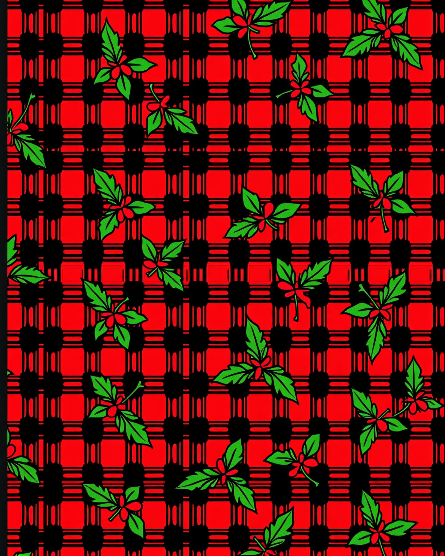 Red Black Plaid Holly Berry Accent Rug