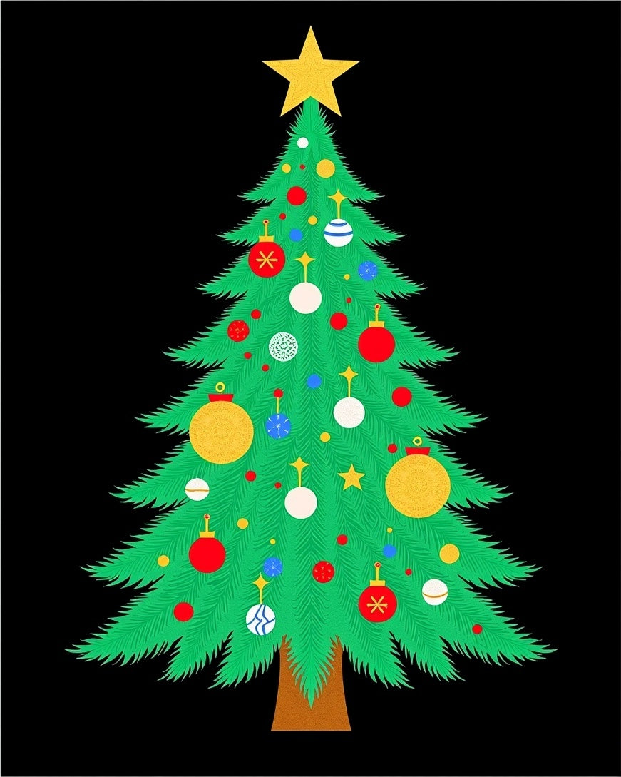 Merry Evergreen Tree Ornaments Rug