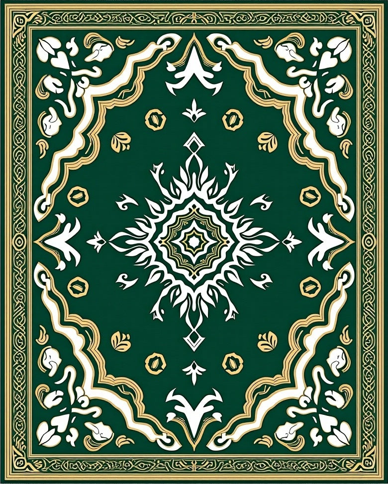 Emerald Symmetrical Floral Border Medallion Rug