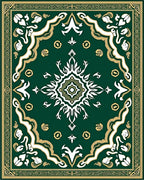 Emerald Symmetrical Floral Border Medallion Rug