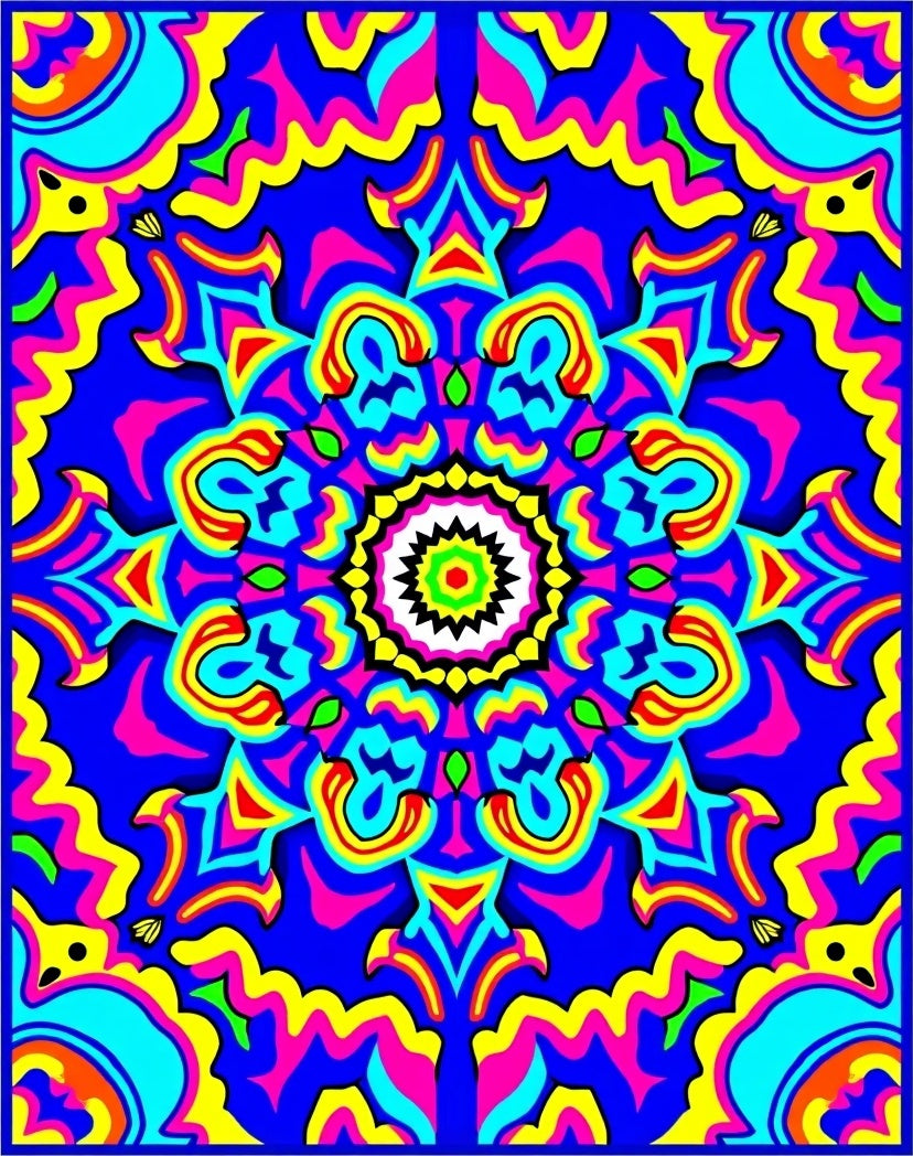 Vibrant Psychedelic Mandala Art Rug