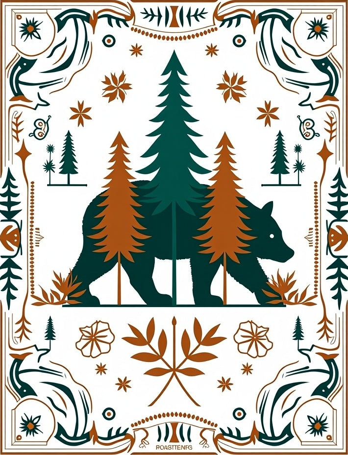 Rustic Bear Forest Woodland Border Rug