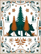 Rustic Bear Forest Woodland Border Rug