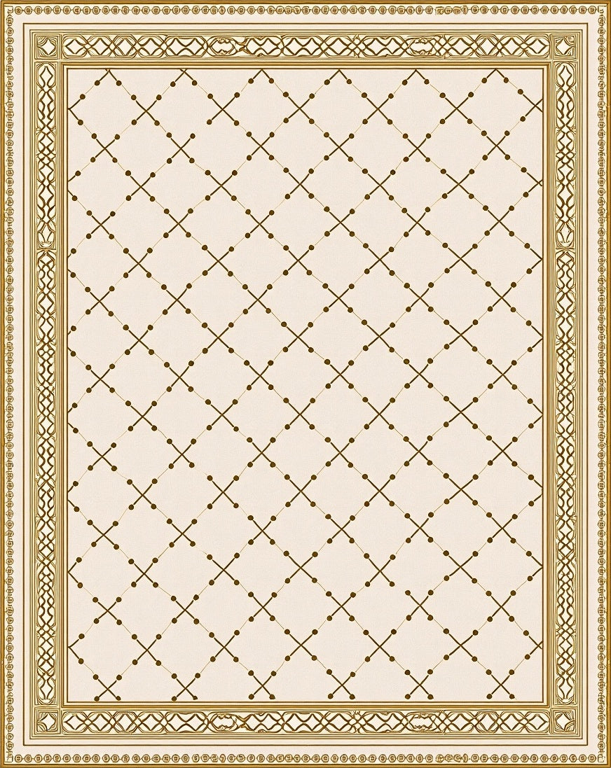 Cream Geometric Diamond Border Rug
