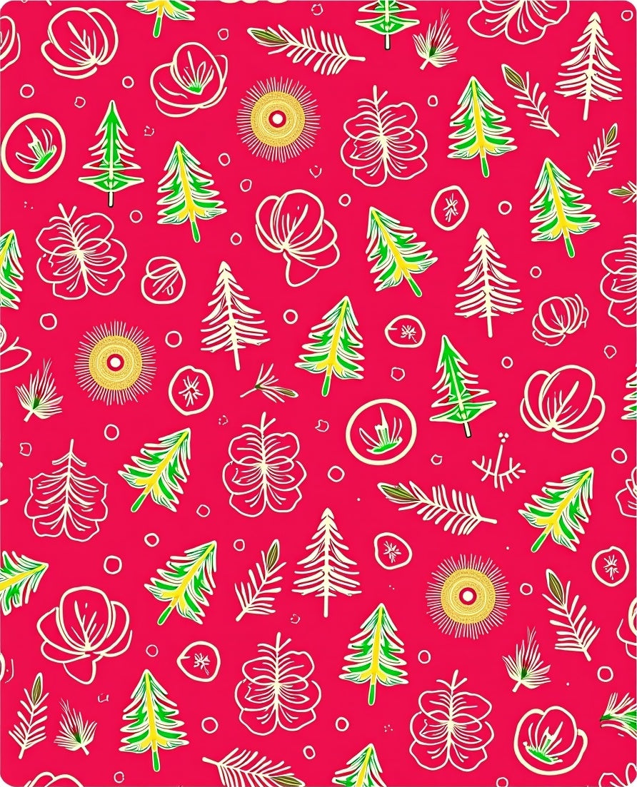 Red Pine Tree Floral Medley Rug