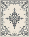 Elegant Cream Charcoal Floral Medallion Rug