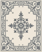 Elegant Cream Charcoal Floral Medallion Rug