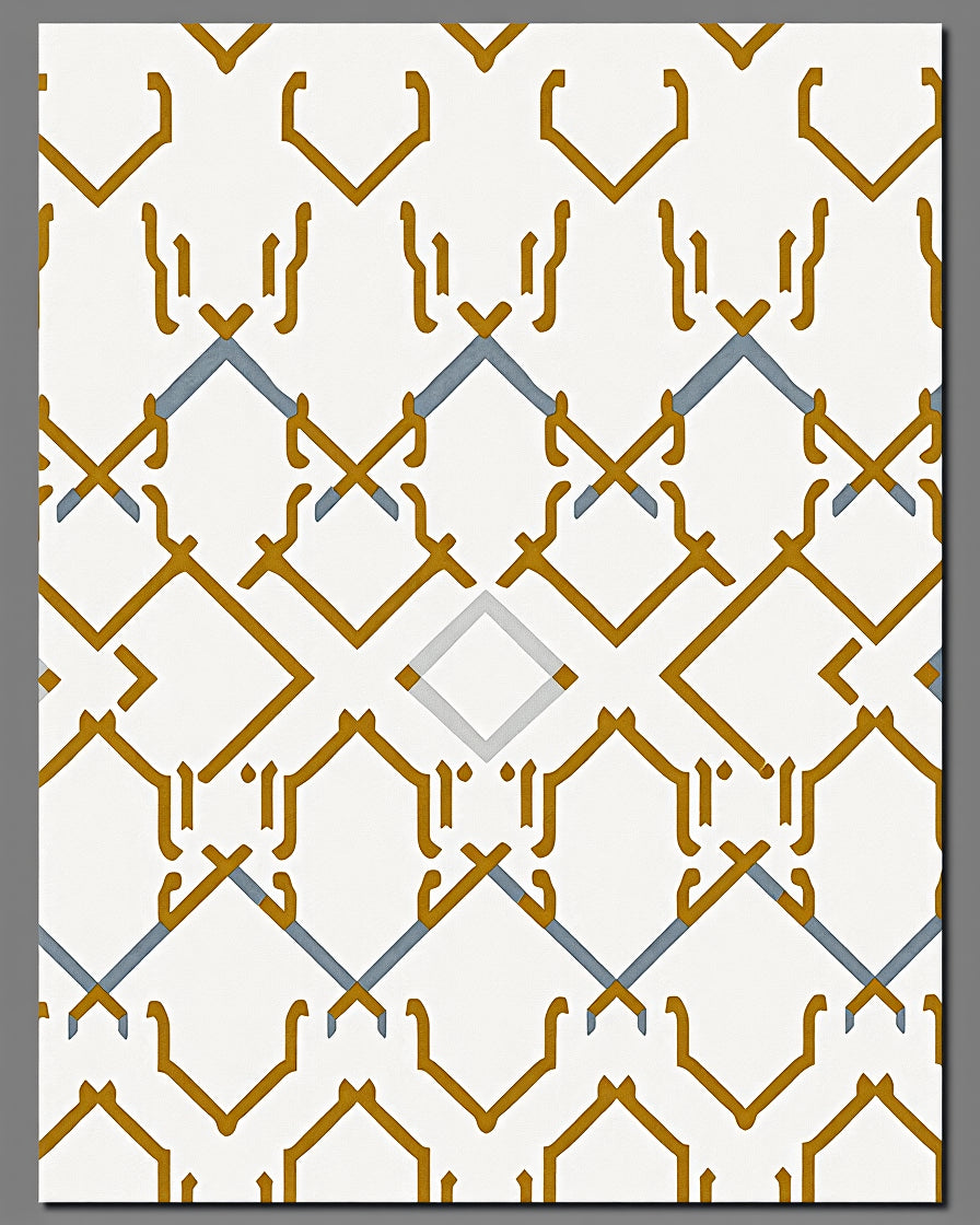 Golden Blue Geometric Lattice Rug