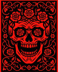 Crimson Rose Skull Floral Border Rug