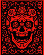 Crimson Rose Skull Floral Border Rug