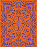 Vibrant Orange Amethyst Floral Scroll Rug