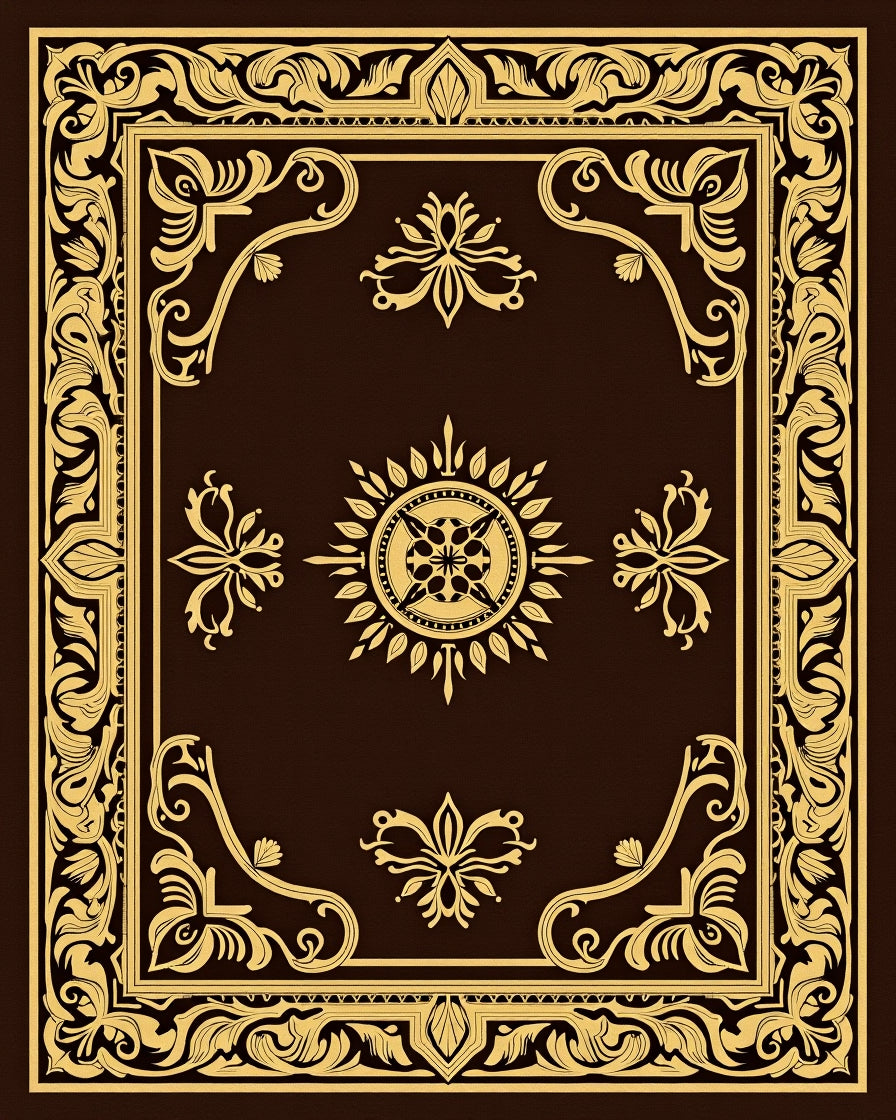 Elegant Gold Brown Arabesque Scroll Rug