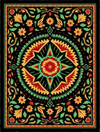 Vibrant Black Floral Sunburst Mandala Rug