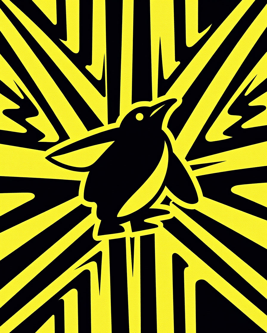 Bold Yellow Black Penguin Rays Rug