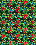 Red Floral Clusters Greenery Blue Accents Rug
