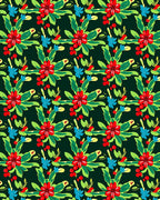 Red Floral Clusters Greenery Blue Accents Rug