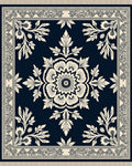 Classic Ivory Floral Medallion Navy Rug