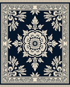 Classic Ivory Floral Medallion Navy Rug