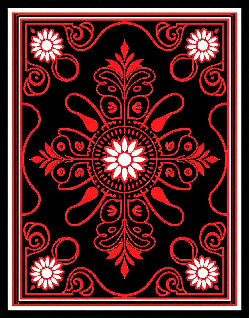 Bold Red Floral Medallion Graphic Rug