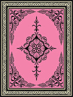 Pink Black Floral Medallion Border Rug