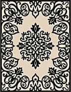 Black Ivory Baroque Scroll Medallion Rug