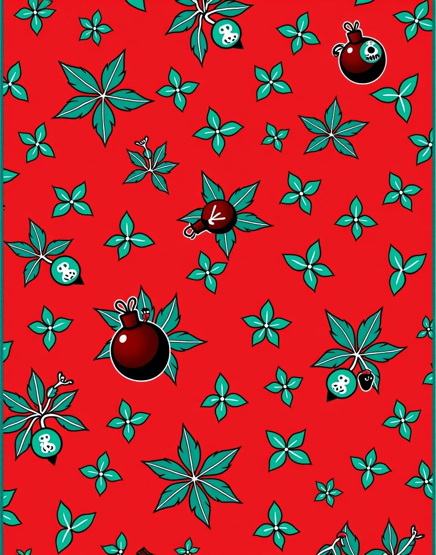 Crimson Christmas Ornament Leaf Scatter Rug