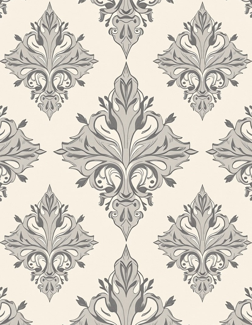 Elegant Gray Floral Damask Arrangement Rug