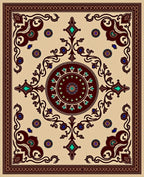 Ornate Crimson Teal Medallion Border Rug