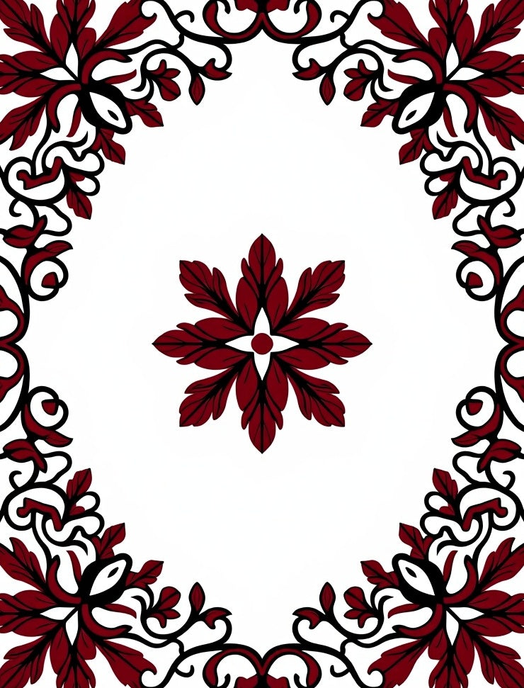 Deep Red Floral Swirl Medallion Rug