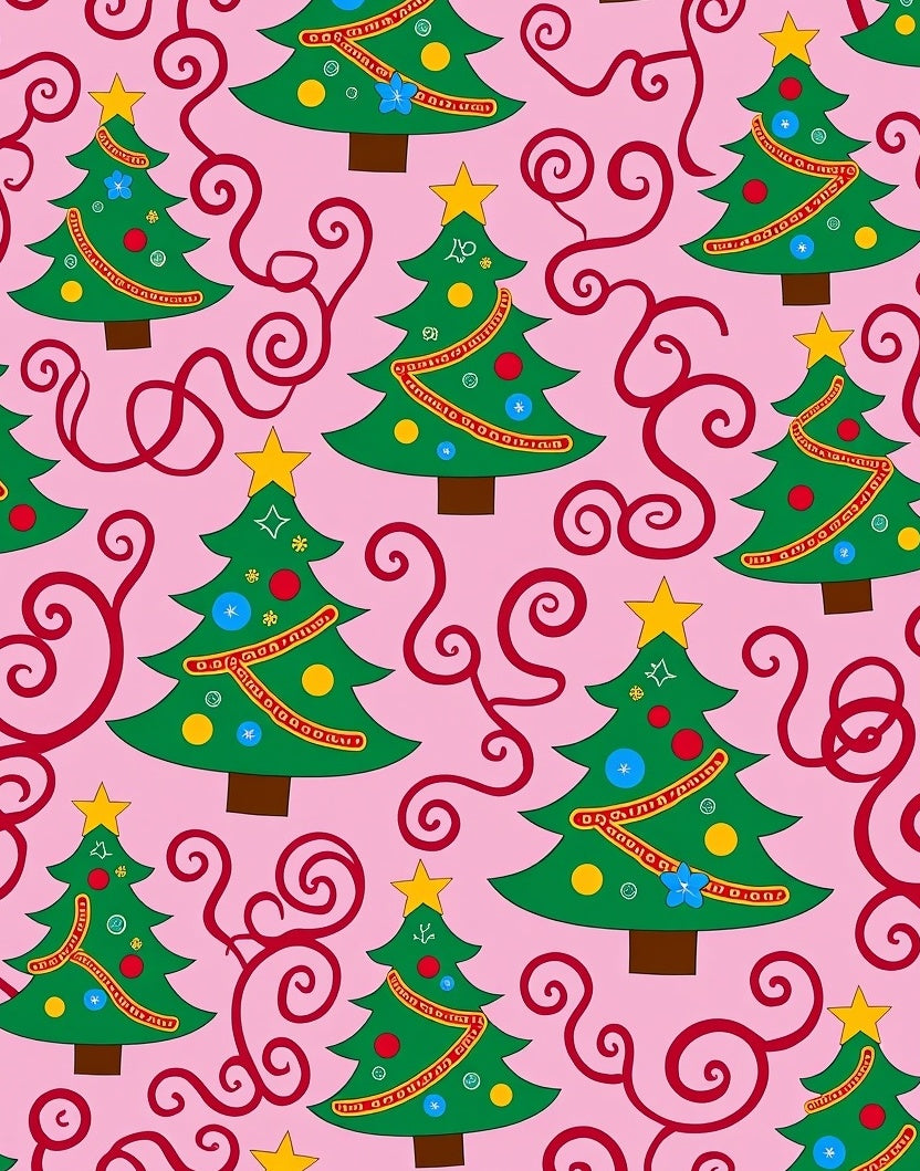 Whimsical Pink Christmas Tree Swirls Rug