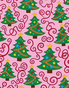 Whimsical Pink Christmas Tree Swirls Rug