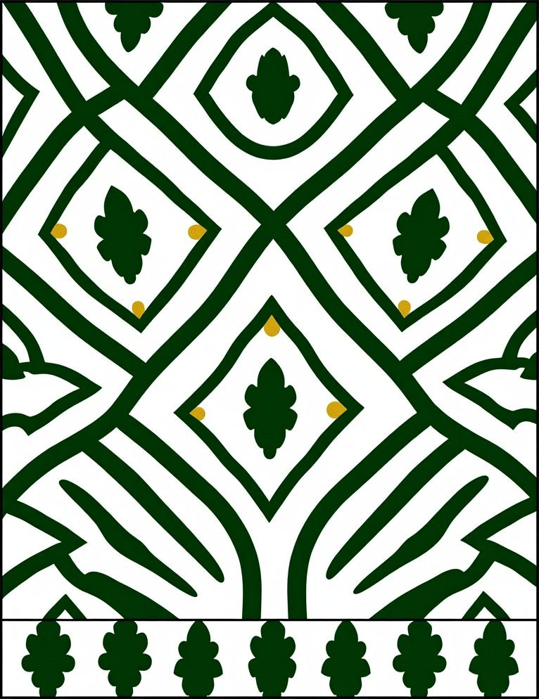 Emerald Green Diamond Leaf Tile Rug
