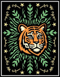 Orange Tiger With Green Tropical Vines Rug